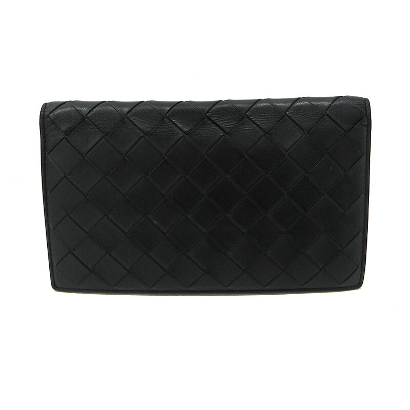 【中古】BOTTEGA VENETA | ボッテガヴェネタ イントレチャート 二つ折り長財布 ブラック【三重本店】