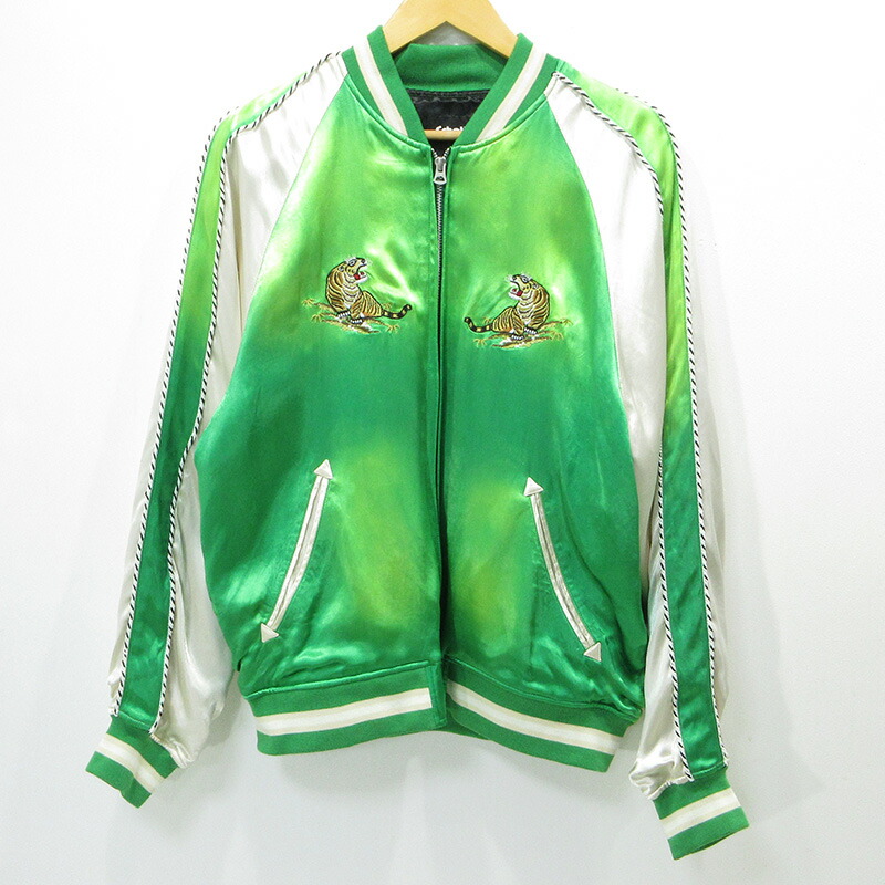 【中古】schott | 打つこと USED産業総刺しゅうスカジャン ブリーチ産業 虎 虎 差し上げ物上衣 782-5152008 緑であること 大いさ：M【三重中央局】