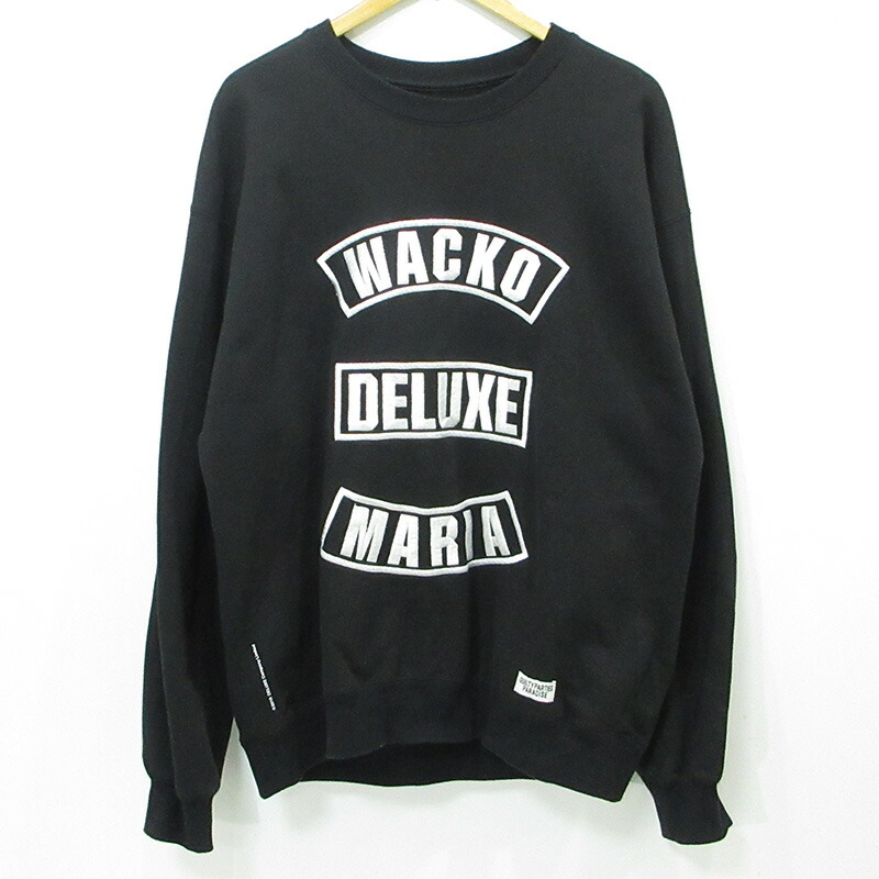 【中古】WACKOMARIA | ワコマリア × DELUXE 晴れ晴れしい ロゴタイプ刺しゅう長袖トレーナー 24ss 24SDWM2000 黒いこと 大きさ：L【三重中央局】