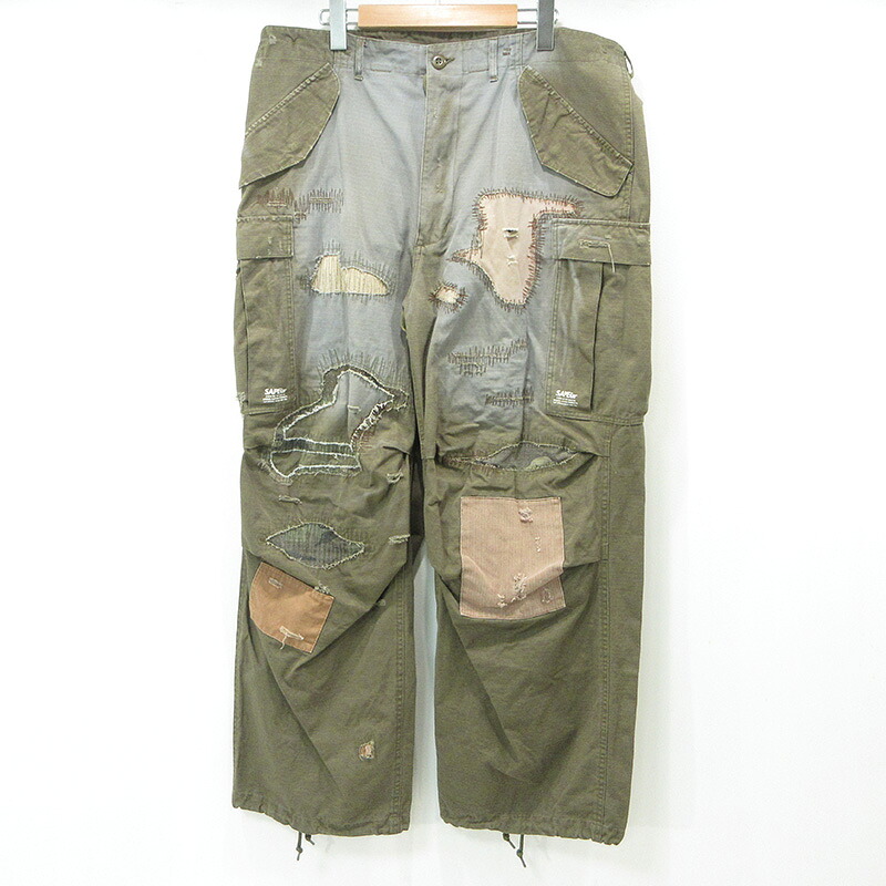 【中古】SAPEur | サプール M-65 Re:MAKE CARGOPANTS リメイクカーゴパンツ USED工業 不都合工業 カーキ緑であること×薄墨色 大きさ：XL【三重中央局】