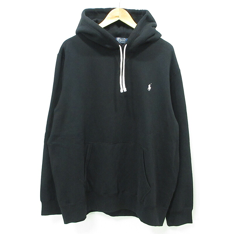 【中古】RALPH LAUREN | ラルフローレン × RON HERMAN ロンハーマン別注 SWEAT HOODIE ロゴ刺繍スウェットフーディー バックプリント裏起毛長袖パーカー 710891321002 ブラック サイズ：XL【三重本店】