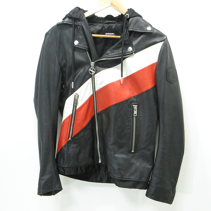 【中古】DIESEL | ディーゼル SOLOVE シープスキンダブルライダースレザージャケット 襟3WAYロゴワッペンレザージャケット 00SUDC-L-SOLOVE-OJAUW ブラック サイズ：S【三重本店】
