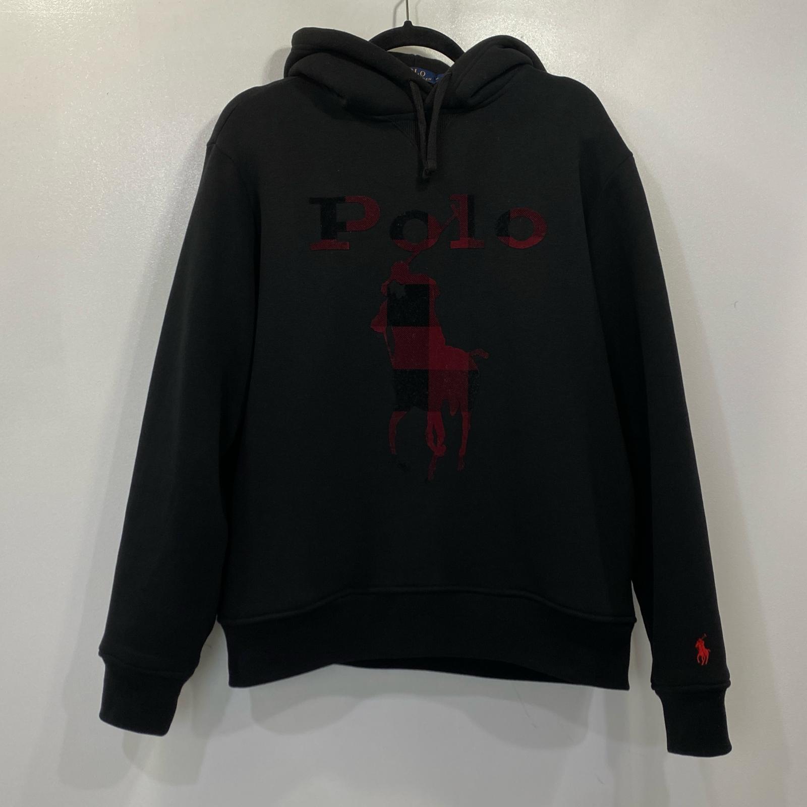 【中古】POLO RALPH LAUREN | ポロ・ラルフローレン チェックド Big Pony ロゴ フリース フーディ パーカー プルオーバーパーカー ブラック サイズ：M【姫路東店】
