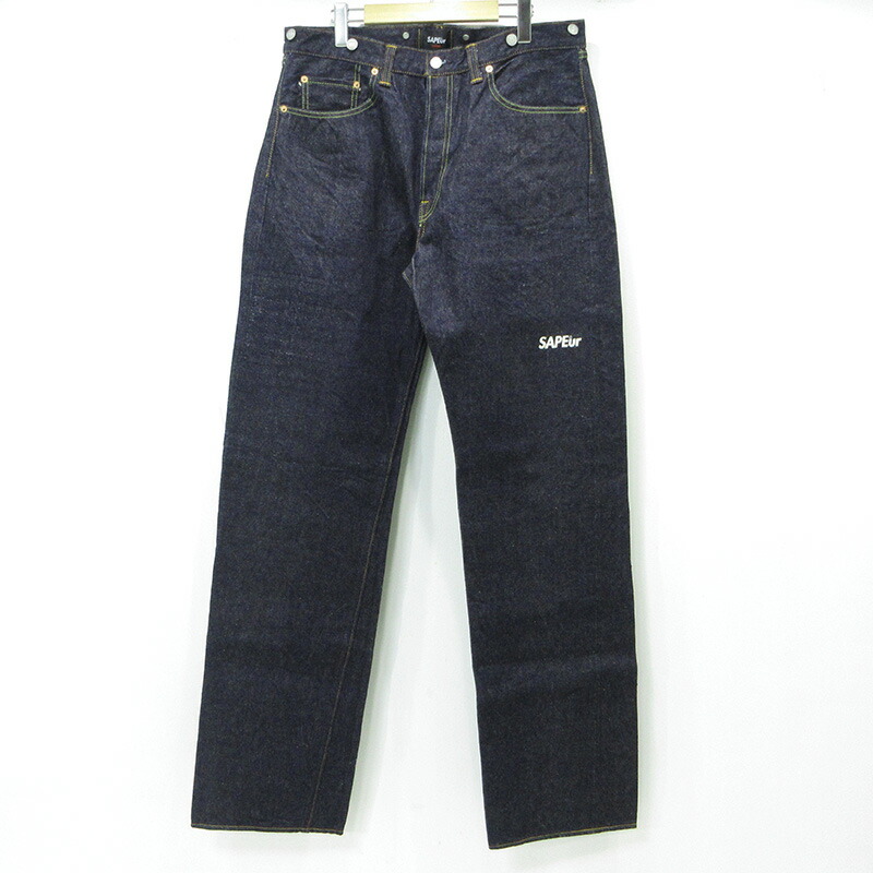 【中古】SAPEur | サプール × GRAPHZERO グラフゼロ 22SS DENIM PANTS ロゴ刺繍ボタンフライデニムパンツ A0022-060 ネイビー サイズ：L【三重本店】