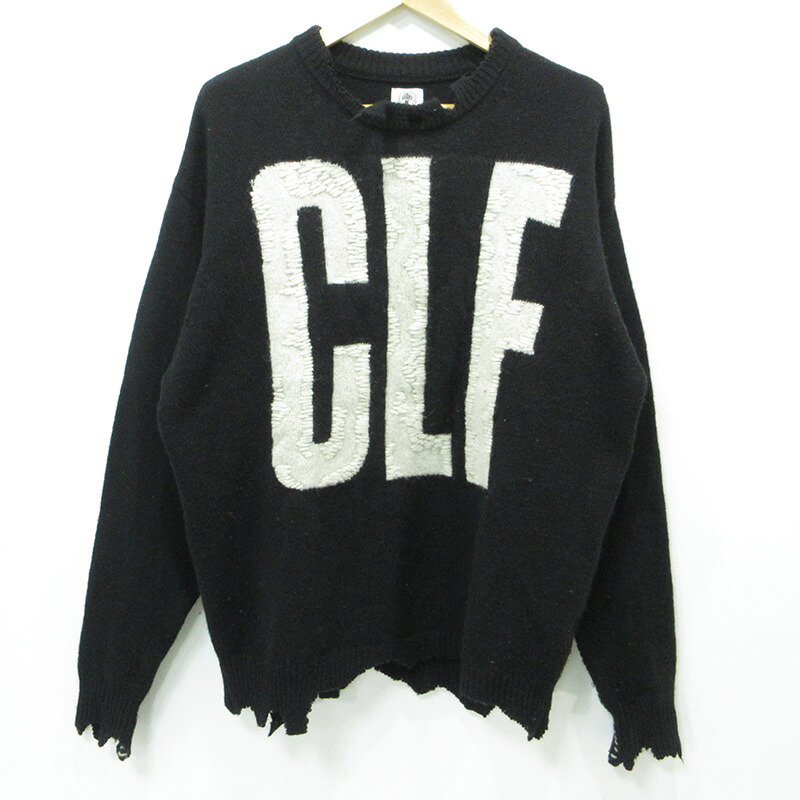 【中古】SAINT MICHAEL | セントマイケル KNIT CLF USED加工ロゴ長袖ニット ダメージ加工セーター SM-A22-0000-033 ブラック サイズ：M【三重本店】