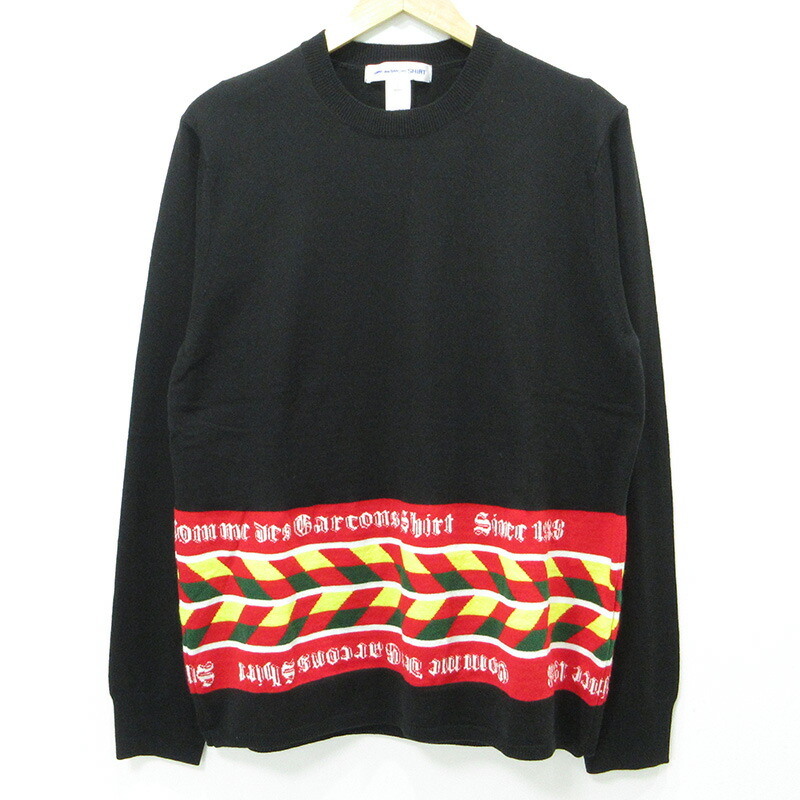 【中古】COMME des GARCONS SHIRT | コムデギャルソンシャツ Acrylic Wool Intarsia Gauge アクリルウールインターシャゲージ ウール混総柄長袖ニット セーター FP-N002 ブラック サイズ：L【三重本店】 19,800円