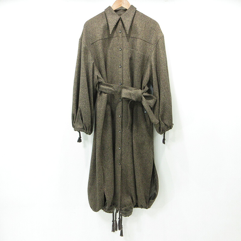 【中古】 AKIRANAKA × Abraham MOON | アキラナカ × アブラハムムーン 総柄シェットランドウールロングコート 杉綾模様柄 AW2048-BR 赤銅色 大きさ：2【三重中央局】