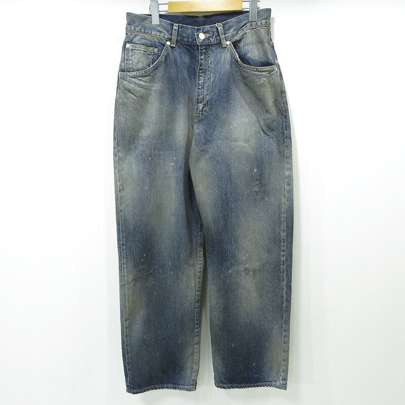 【中古】 ANCELLM | アンセルム USED加工ジップフライデニムパンツ ダメージ・ペイント加工 ANC-PT97 ブルー ネイビー インディゴ サイズ：1【三重本店】