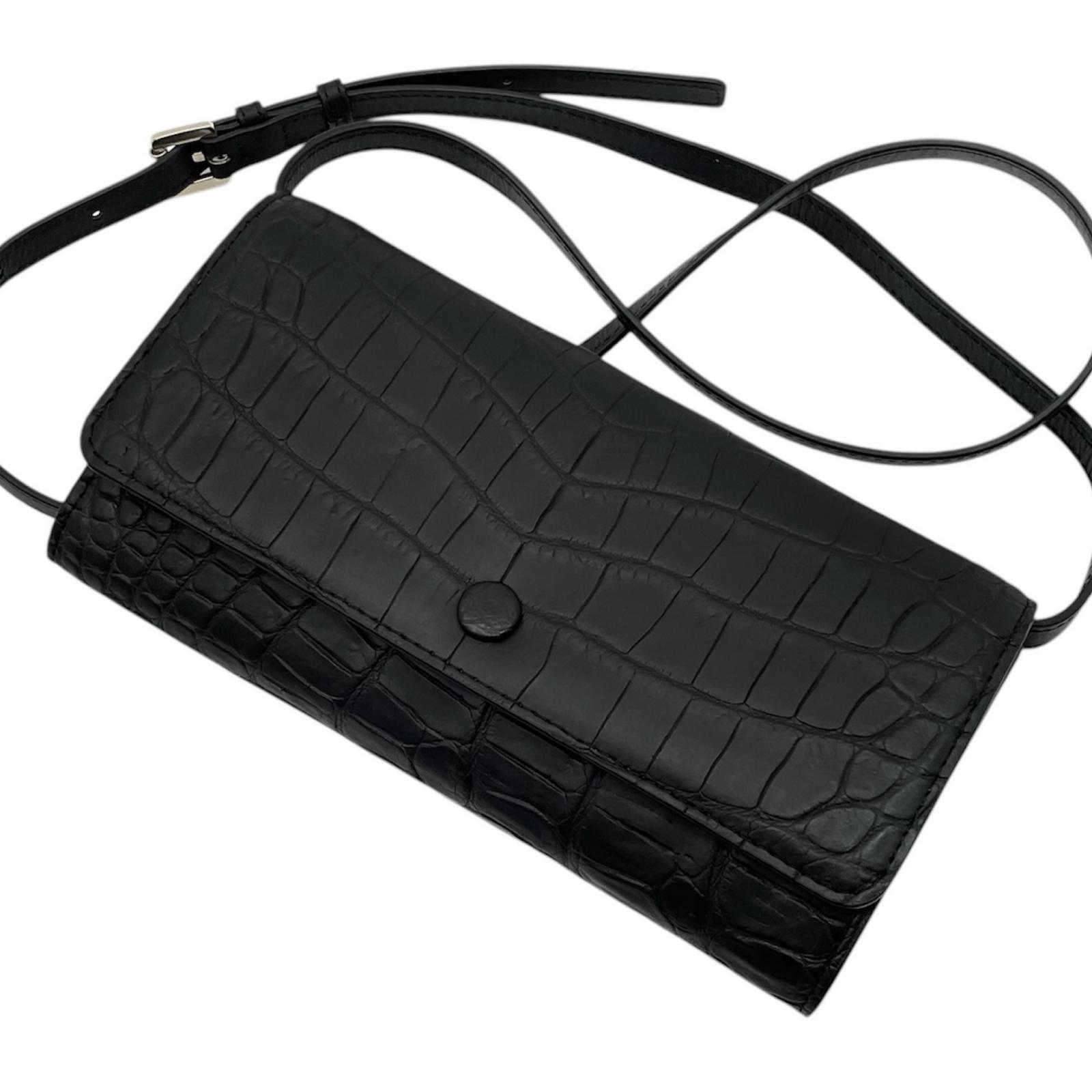 【中古】RODANIA | ロダニア ショルダーウォレット　クロコダイル　二つ折り長財布 ブラック【尾張小牧店】