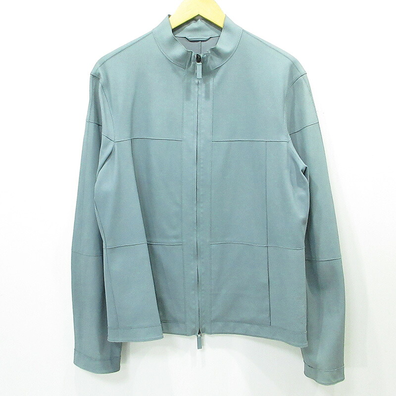 【中古】Emporio Armani | エンポリオ・アルマーニ ゴートスキンシングルライダースレザージャケット 山羊革 I1R40P ライトブルー サイズ：52(EU)【三重本店】