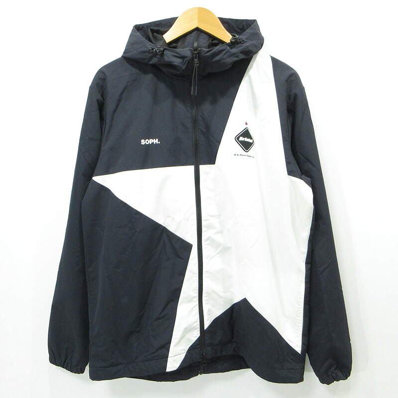【中古】FCRB | エフシーアールビー BIG STAR SEPARATE PRACTICE JACKET ビッグスターセパレートプラクティスジャケット 星柄 ロゴ 切替え ナイロンジャケット FCRB-180013 ブラック サイズ：XL【三重本店】