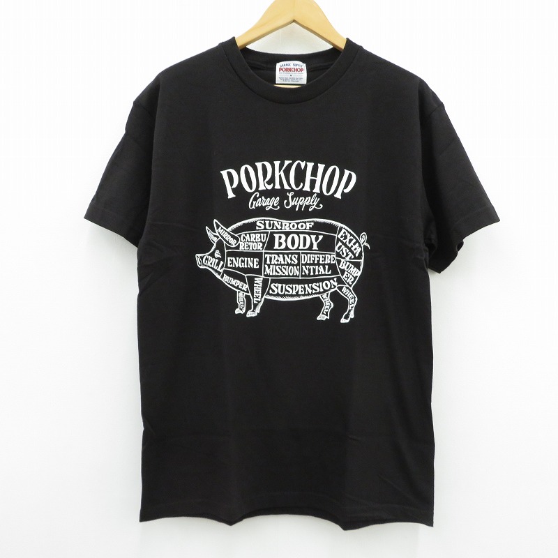 【中古】PORK CHOP | ポークチョップ GARAGE SUPPLY PORK FRONT TEE 半袖Ｔシャツ P0451 ブラック サイズ：M【瀬戸大橋店】