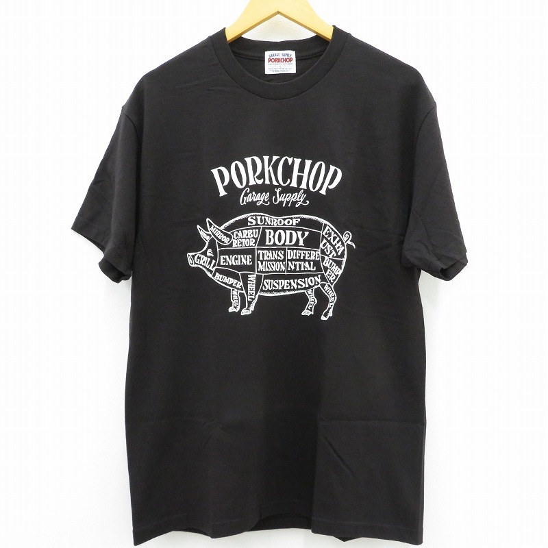 【中古】PORK CHOP | ポークチョップ PORK FRONT TEE 半袖Ｔシャツ ブラック サイズ：L【瀬戸大橋店】