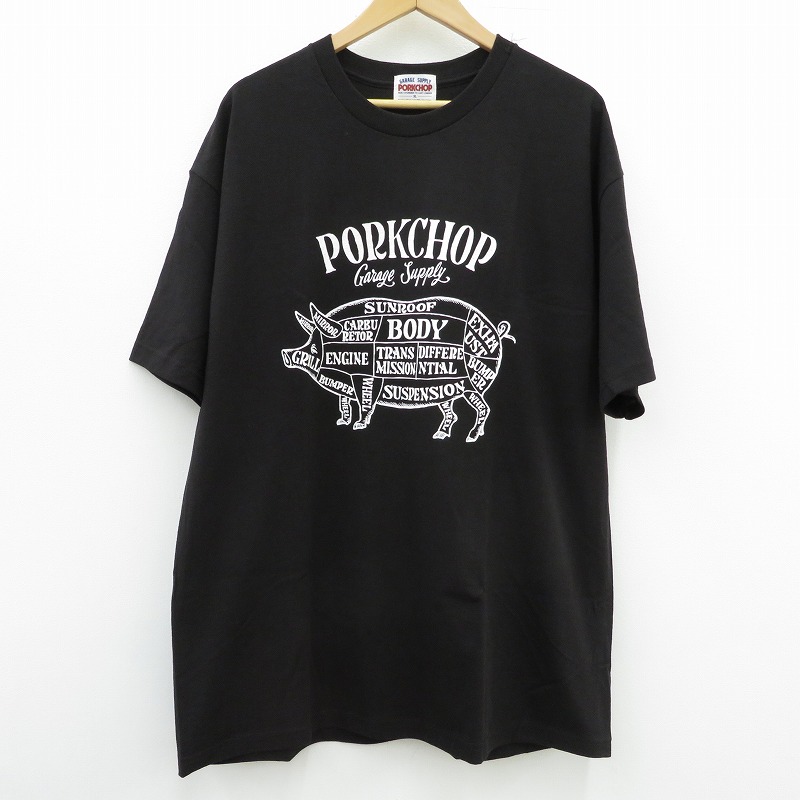 【中古】PORK CHOP | ポークチョップ GARAGE SUPPLY PORK FRONT TEE 半袖Ｔシャツ P0451 ブラック サイズ：XL【瀬戸大橋店】