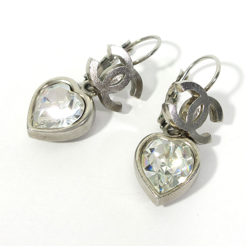 【中古】CHANEL | シャネル ココマーク ハート ラインストーン フック ピアス カラー：シルバー【三重本店】