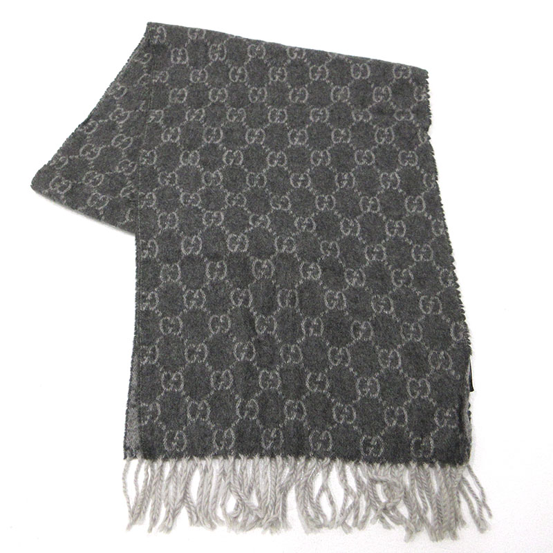 【中古】GUCCI | グッチ カシミール GG柄 えり巻き 薄墨色【三重中央局】