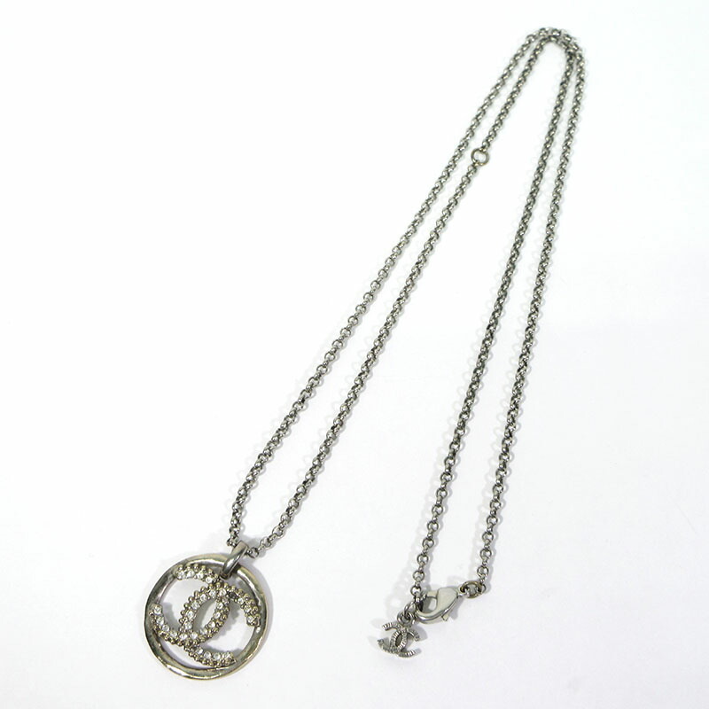 【中古】CHANEL | シャネル ココマーク サークル ラインストーン ネックレス 刻印:A19P カラー:シルバー系【三重本店】