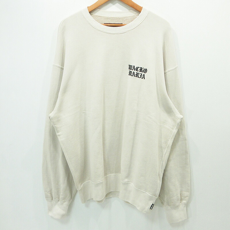 【中古】WACKOMARIA | ワコマリア ロゴタイプ刺しゅう長袖トレーナー ともし火ベージュ 象牙色 大きさ：XL【三重中央局】