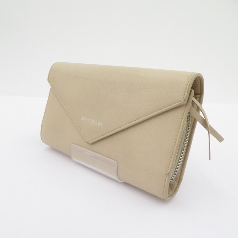 【中古】BALENCIAGA | バレンシアガ ペーパー マニー ジップアラウンドウォレット 長財布 371661･2730･584046 ベージュ【瀬戸大橋店】