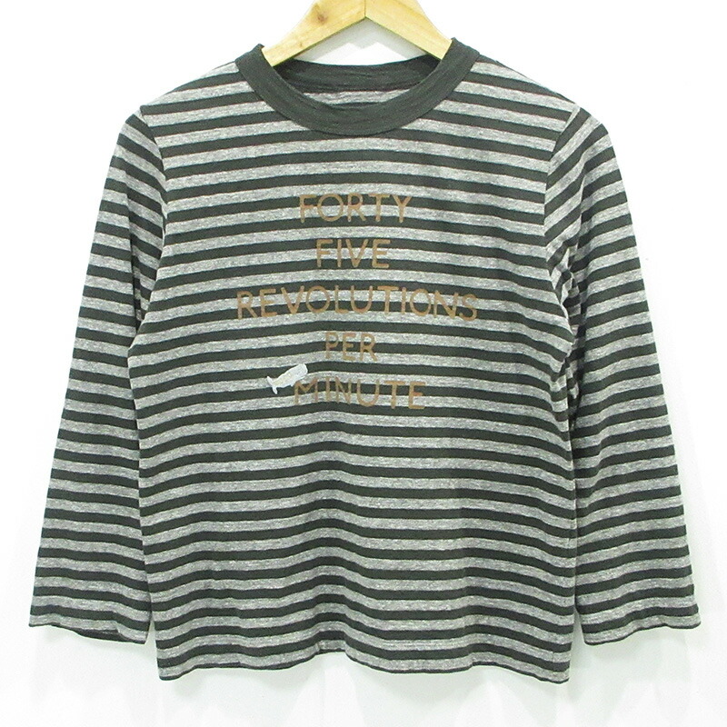 【中古】45rpm | ４５アールピーエム ボーダー天竺プリントの四角Tシャツ 45R 総柄長袖Tシャツ ボーダー柄 70170021-63-02 カーキグリーン×グレー サイズ：2【三重本店】