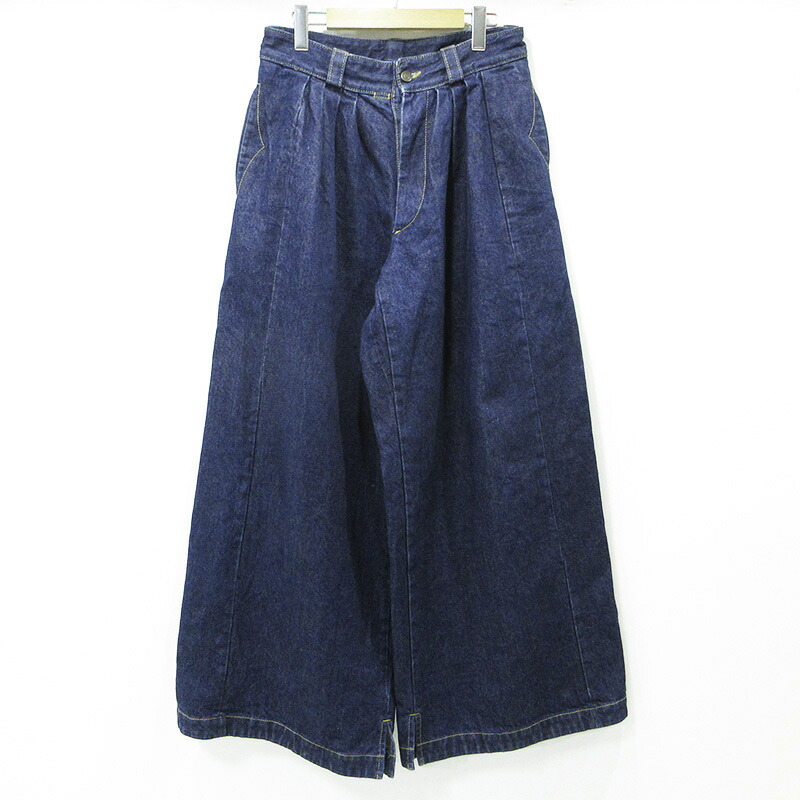 【中古】Maison Margiela | メゾンマルジェラ ボタンフライデニムワイドパンツ 太陽面爆発 裾細長い切口 ジーンズズボン下 S51KA0570 米国海軍 大きさ：40【三重中央局】