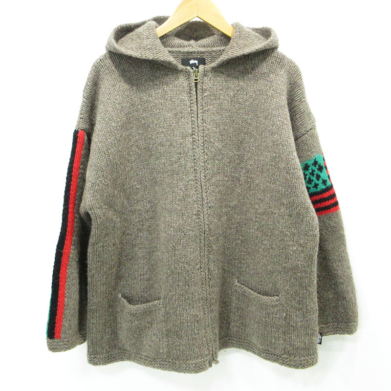 【中古】STUSSY | ステューシー × DENIM TEARS デニムティアーズ CARDIGAN KNIT SWEATER カーディガンニットセーター The Liberty Rock 総柄ウールニットジップパーカー 317009 赤銅色 大きさ：M【三重中央局】