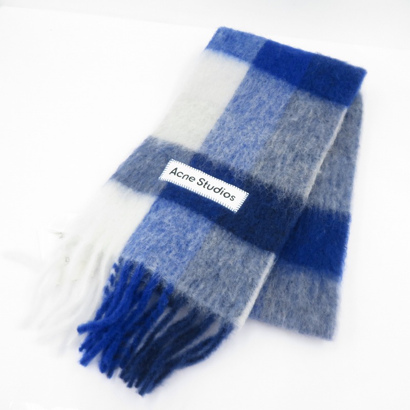 【中古】ACNE STUDIOS | アクネストゥディオズ モヘアチェックスカーフ 25fw えり巻き FN-UX-SCAR000115 青み【瀬戸大橋店】
