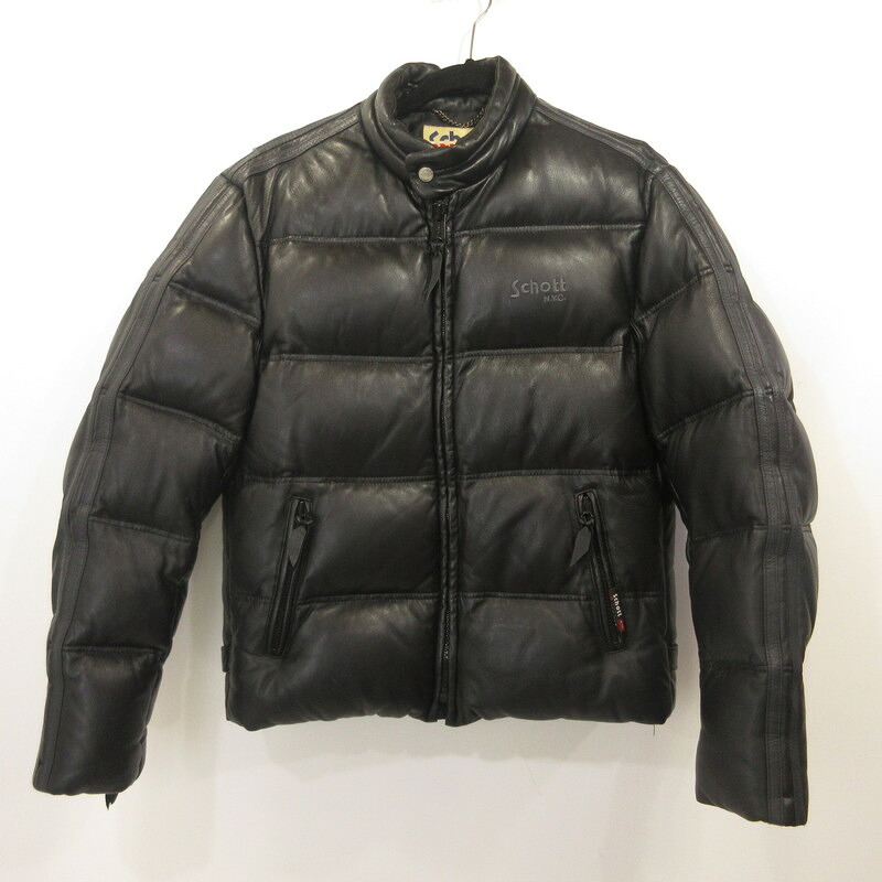 【中古】schott | ショット モーターサイクル レザーダウン ジャケット ダウンジャケット 3141023 ブラック サイズ：XL【姫路東店】｜お宝市番館