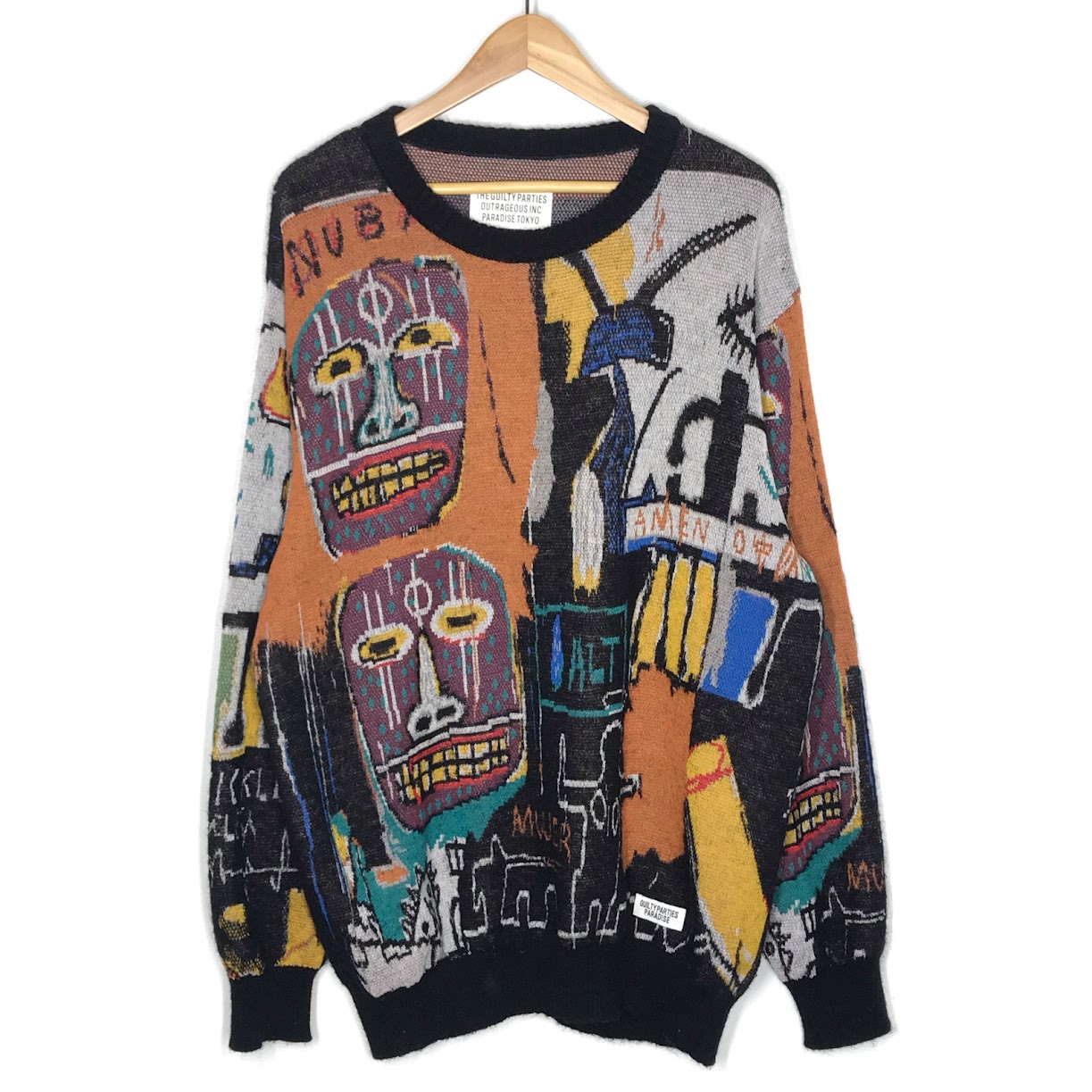 【中古】WACKOMARIA | ワコマリア JEAN-MICHEL BASQUIAT(ジャン ミシェル・バスキア) CREW NECK SWEATER -TYPE 2 ニット セーター サイズ：L【倉吉店】