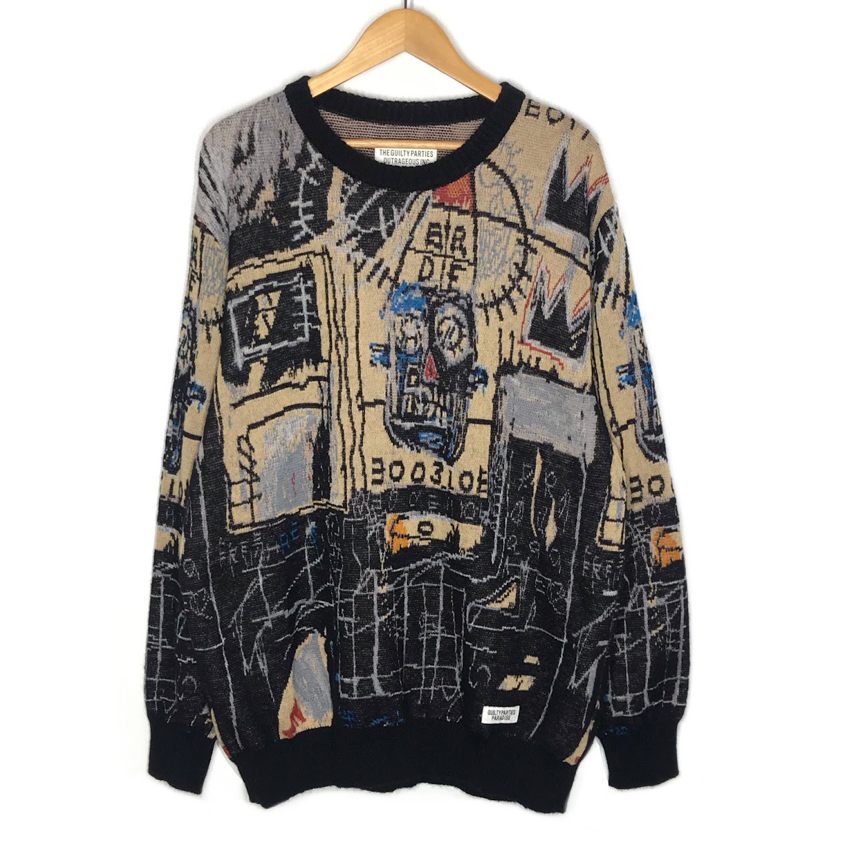 【中古】WACKOMARIA | ワコマリア × JEAN-MICHEL BASQUIAT(ジャン ミシェル・バスキア) CREW NECK SWEATER ( TYPE-1 ) セーター サイズ：L【倉吉店】