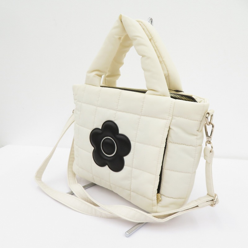 【中古】MARY QUANT | マリークヮント マットサテンキルトデイジー 2way ハンドバック 白いこと【瀬戸大橋店】