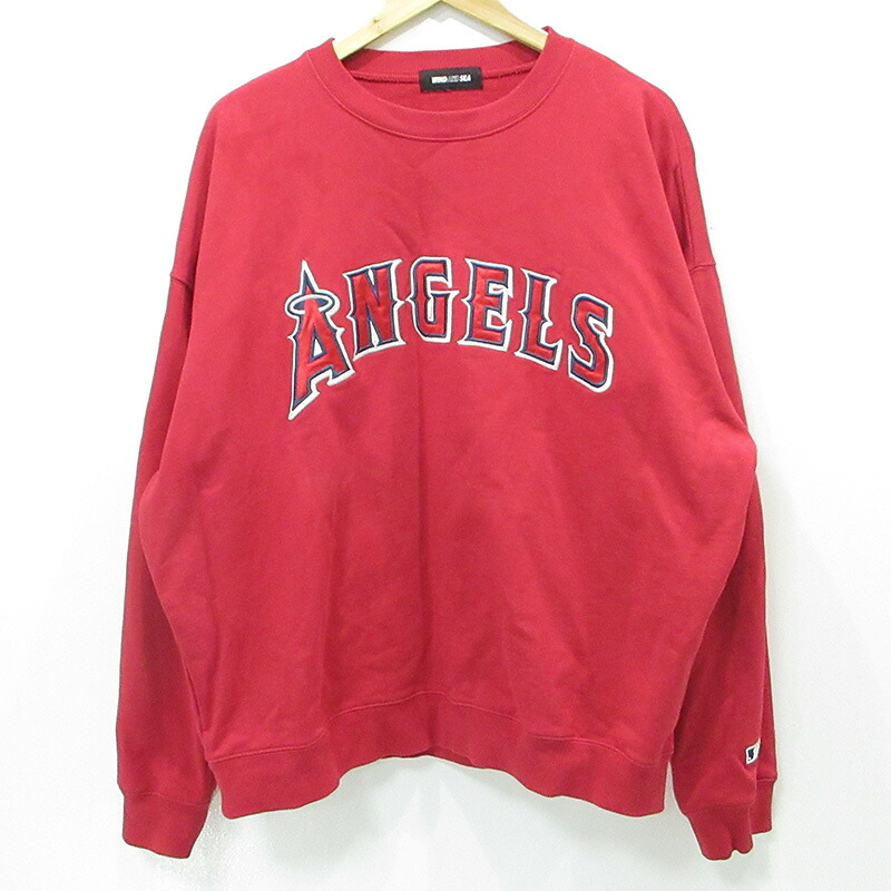 【中古】WIND AND SEA | ウィンダンシー × ANGELS エンジェルス MLB ロゴタイプ長袖トレーナー 調教師 WDS-C-MLB5-24-Q1-06 赤いこと 大きさ：XL【三重中央局】