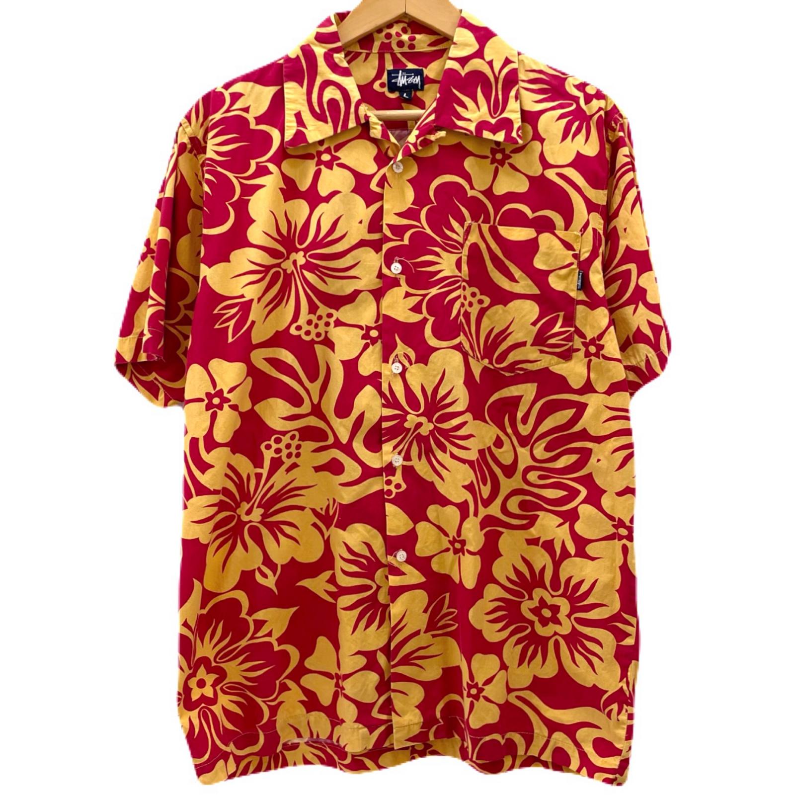 【中古】STUSSY | ステューシー 90\u0027S 花柄 半袖アロハシャツ 赤いこと×黄色 大いさ：XL【尾張小牧店】