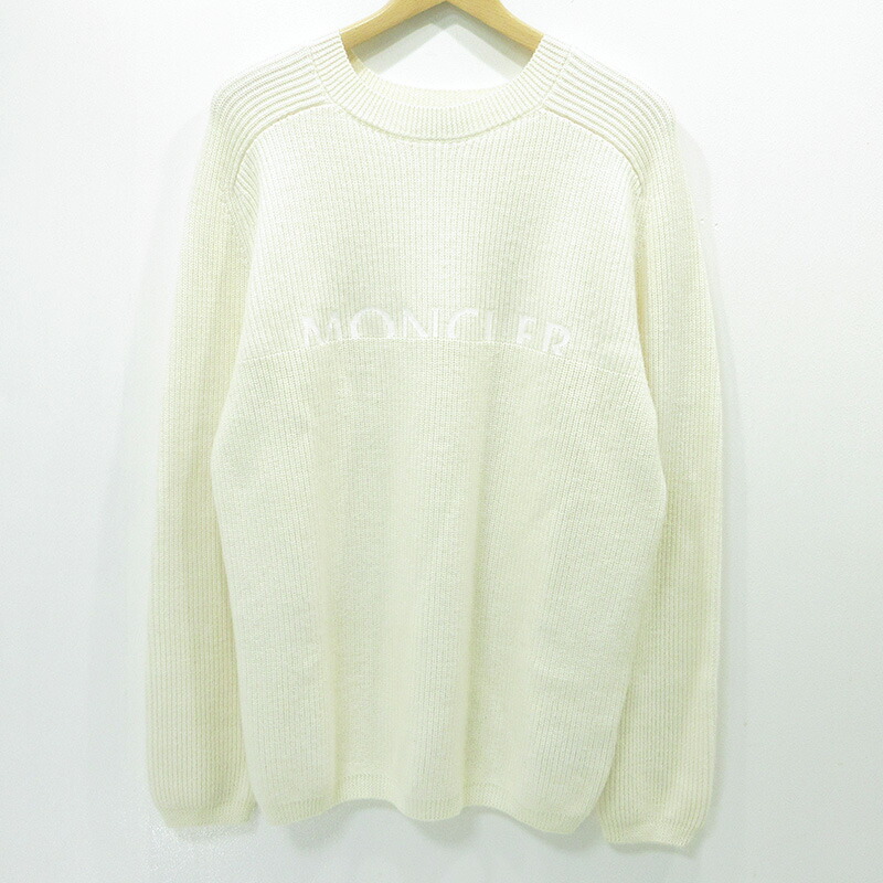 【中古】MONCLER | モンク軌跡 GIROCOLLO TRICOT 羊毛混ロゴタイプ刷り上げる長袖編み物 スウェーター F20919C74110 白いこと 象牙色 大きさ：L【三重中央局】