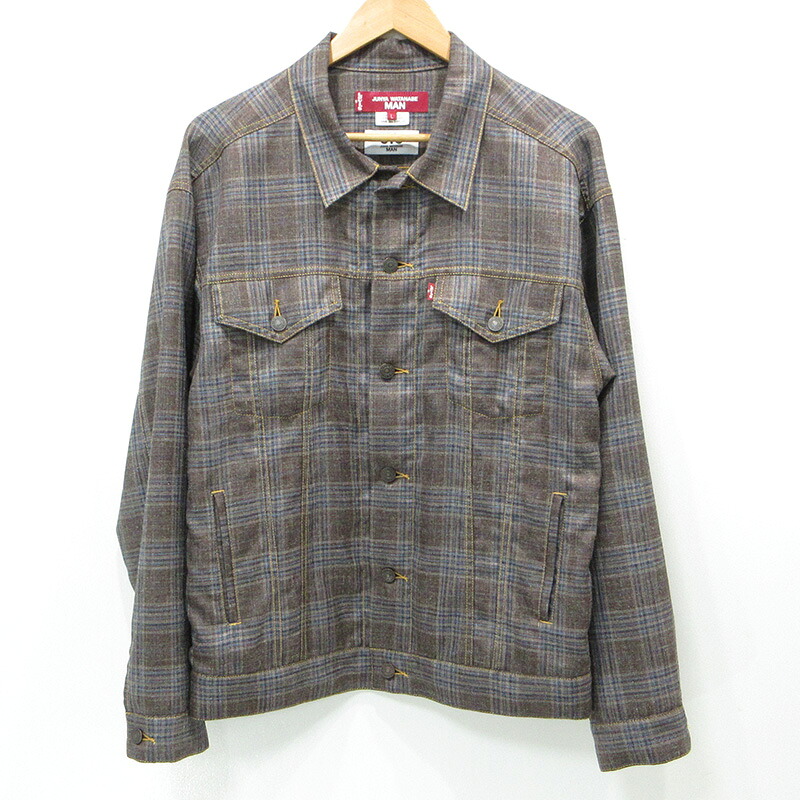 【中古】JUNYA WATANABE | ジュンヤワタナベ × LEVI\u0027S リーヴァイズジーンズ eYe JUNYA WATANABE MAN アイジュンヤワタナベマン WOOL SILK CHECK TRUCKER JACKET ウールシルクチェックトラッカージャケット 26ss 総柄上衣 WQ-J919 赤銅色 マルチ色合い 大きさ：L【三重中央局】