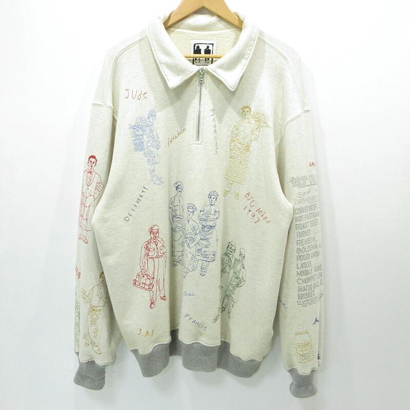 【中古】SAMUEL ZELIG | サミュエルゼリグ SZ deli 1/4 zip デリ 総柄ハーフジップ長袖スウェットプルオーバー 刺しゅう×刷り上げる 点火装置ベージュ 象牙色 白いこと系 大きさ：XXL【三重中央局】