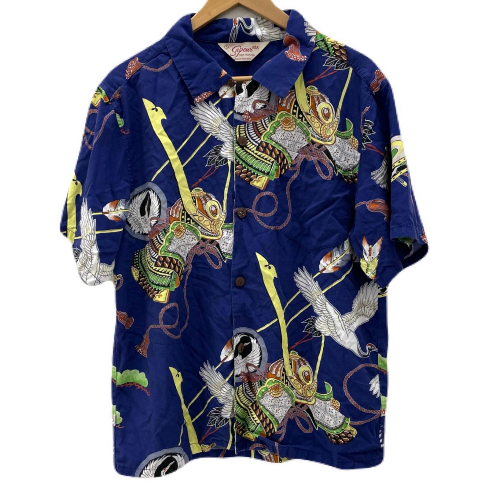 【中古】SAPEur | サプール 総柄 半袖ティーシャツ 青碧×マルチ色合い 大いさ：S【尾張小牧店】