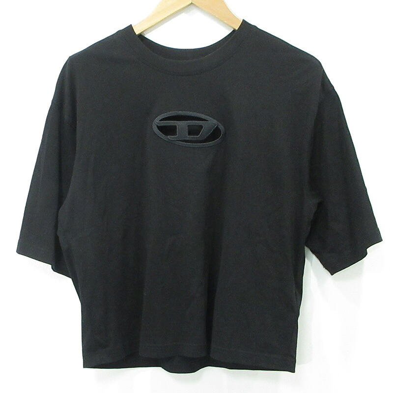 【中古】DIESEL | ディーゼル T-ROWY-OD カットアウトエンブロイダリー半袖ティーシャツ ロゴタイプ刺しゅう A11559 黒いこと 大いさ：XS【三重中央局】