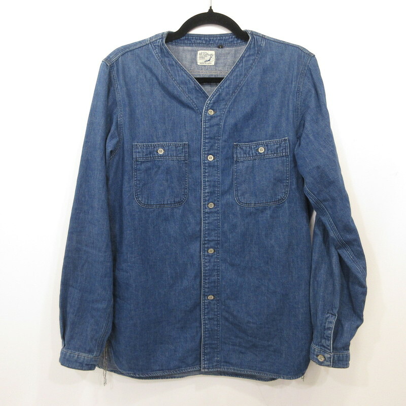 【中古】orSlow | オアスロウ no collar denim shirt 余分の物トップス 青色 大きさ：1【姫路東店】