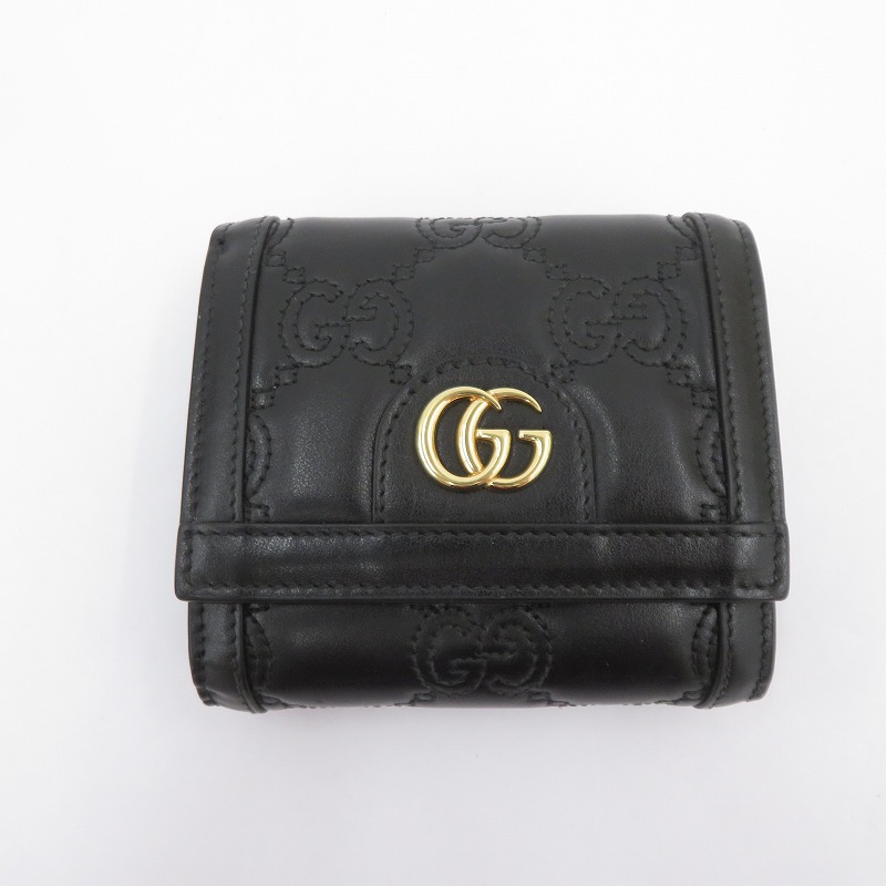 【中古】GUCCI | グッチ GGマトラッセ カードケースウォレット 二つ折り紙入れ 723799・2184 黒いこと【瀬戸大橋店】