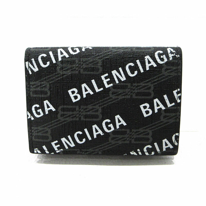 【中古】BALENCIAGA | バレンシアガ BBロゴ コンパクトウォレット 三つ折り財布 594312 ブラック【三重本店】｜お宝市番館