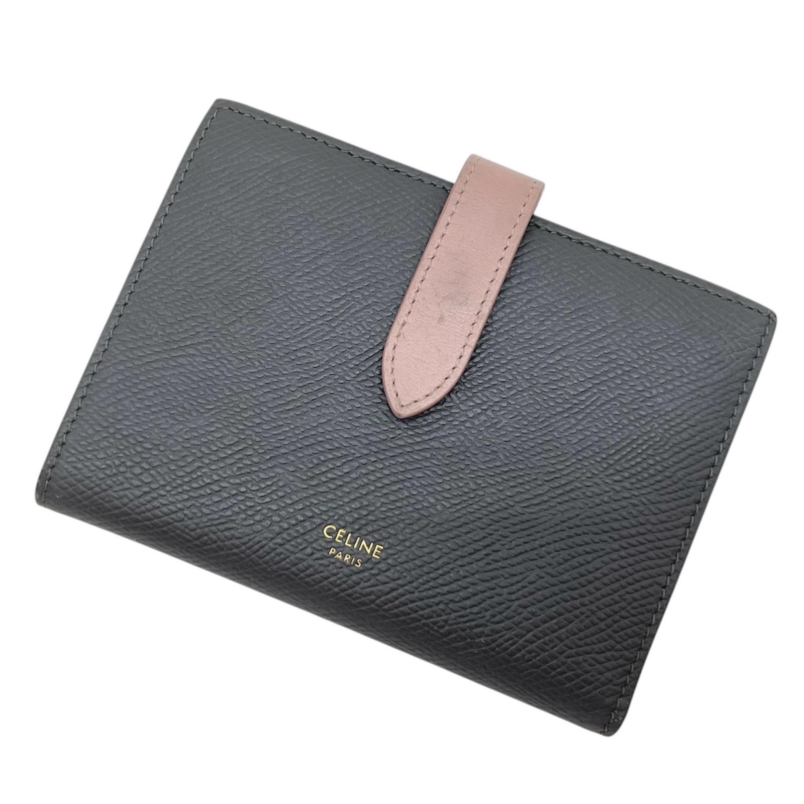 【中古】CELINE | セリーヌ ミディアムストラップウォレット 二つ折り財布 10B643BRU グレー&times;ピンク【尾張小牧店】｜お宝市番館
