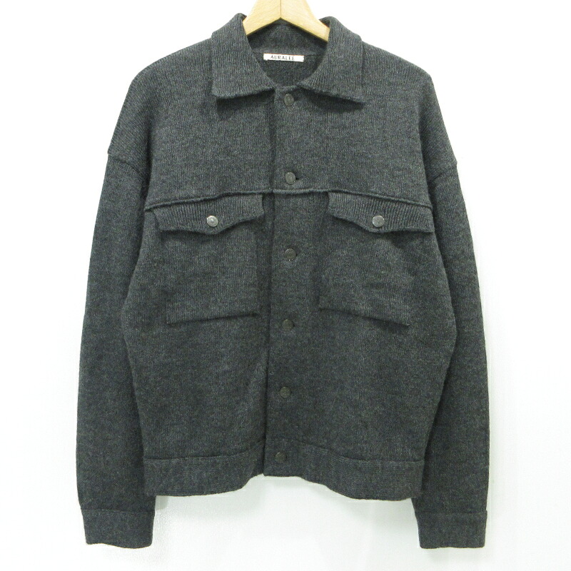 【中古】AURALEE | オーラリー WOOL FINE SPINNING HEAVY KNIT BLOUSON 編み物上衣 A20AB01RW 薄墨色 大きさ：4【三重中央局】