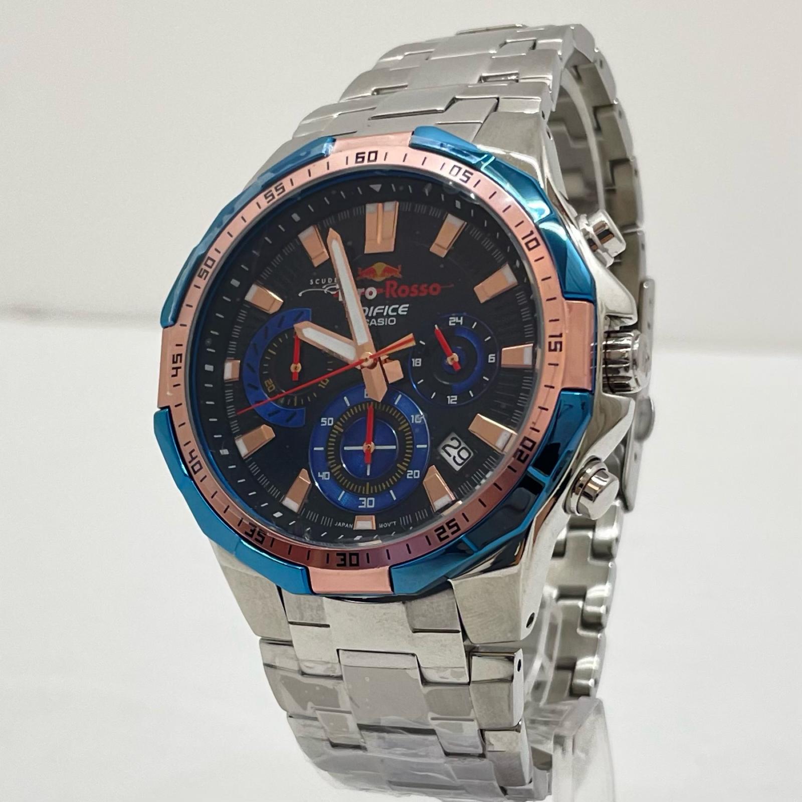【中古】EDIFICE | エディフィス ウォッチ 青色 箱、説 EFR-554TRJ-2AJR Scuderia Toro Rosso タイアップ青写真 6時ブレス付根いの一番折れあり【尾張小牧店】