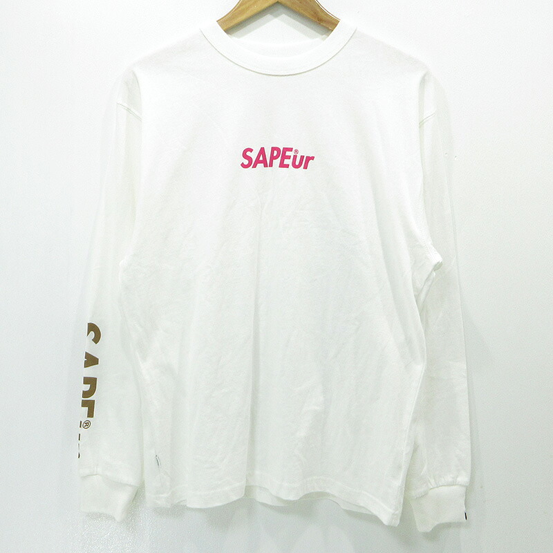 【中古】SAPEur | サプール 極点マン半袖プルオーバー 桜 花柄 ロゴタイプ刷り上げる 白いこと×サクラ色 大きさ：M【三重中央局】