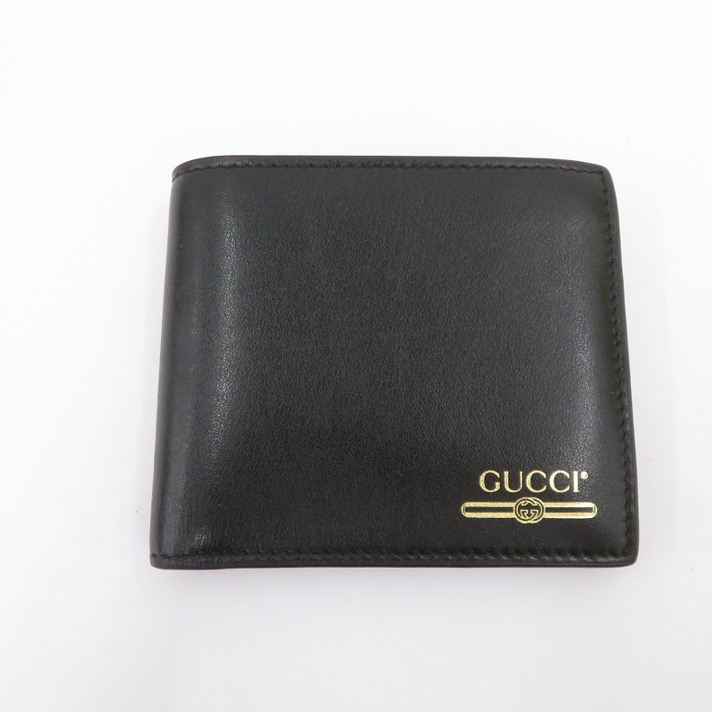 【中古】GUCCI | グッチ ヴィンテージロゴプリント カーフスキン 二つ折り札入れ 547586・493075 黒いこと【瀬戸大橋店】