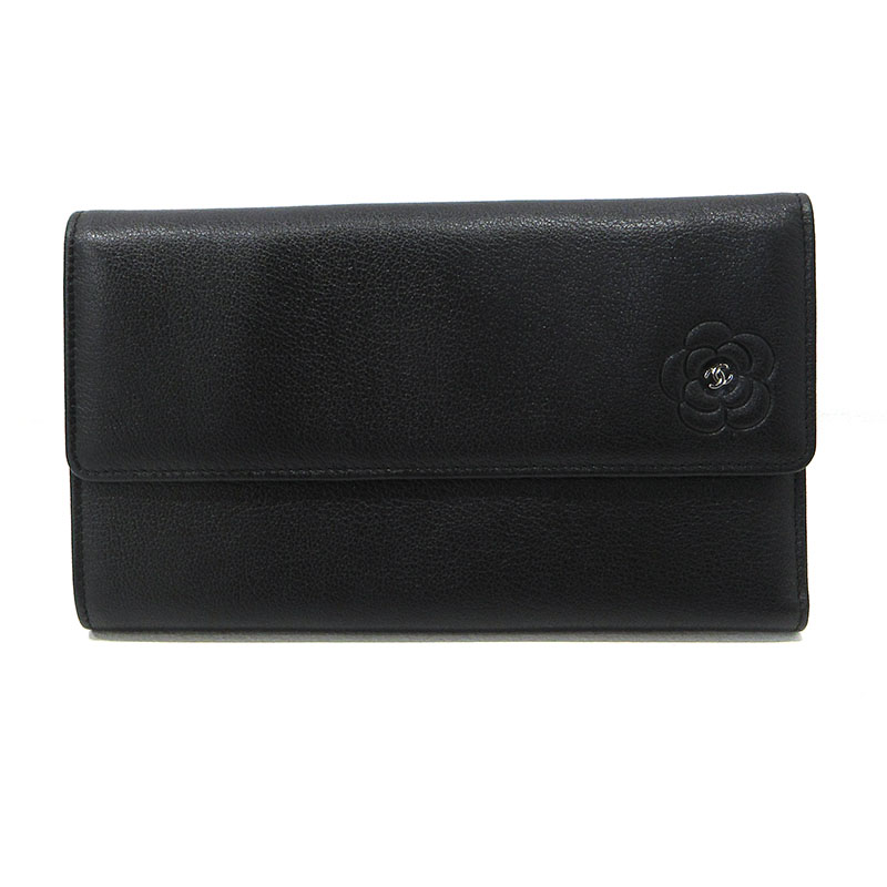 【中古】CHANEL | シャネル カメリア 三つ折り長紙入れ 黒いこと【三重中央局】
