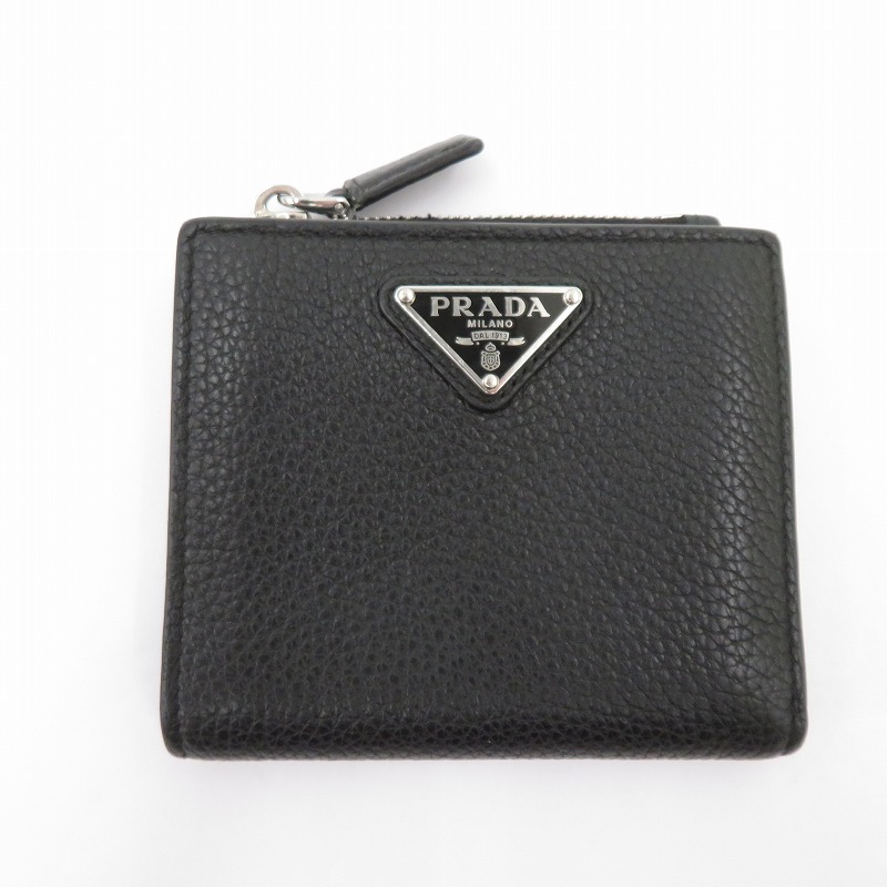 【中古】PRADA | プラダ ヴィッテロダイノ ３角形ロゴタイプ コンパクトウォレット 二つ折り紙入れ 2ML049_2E54_F0002 黒いこと【瀬戸大橋店】