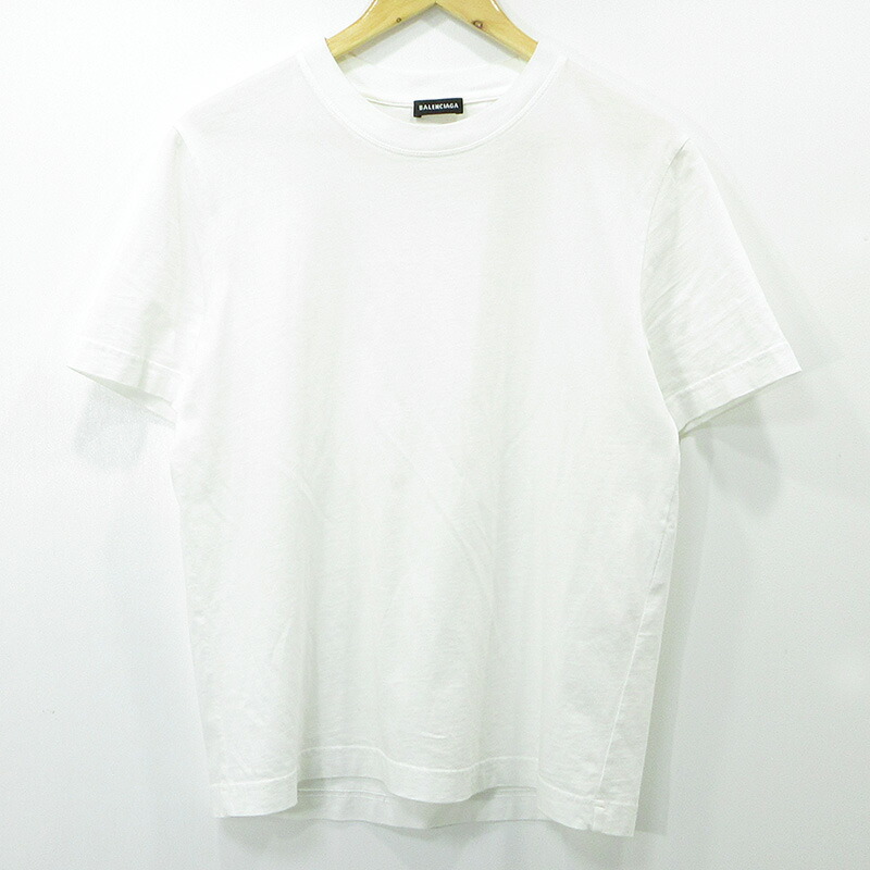 【中古】BALENCIAGA | バレンシアガ ロゴバックプリント半袖ティーシャツ UP57 2018 01444 白いこと 大きさ：M【三重中央局】