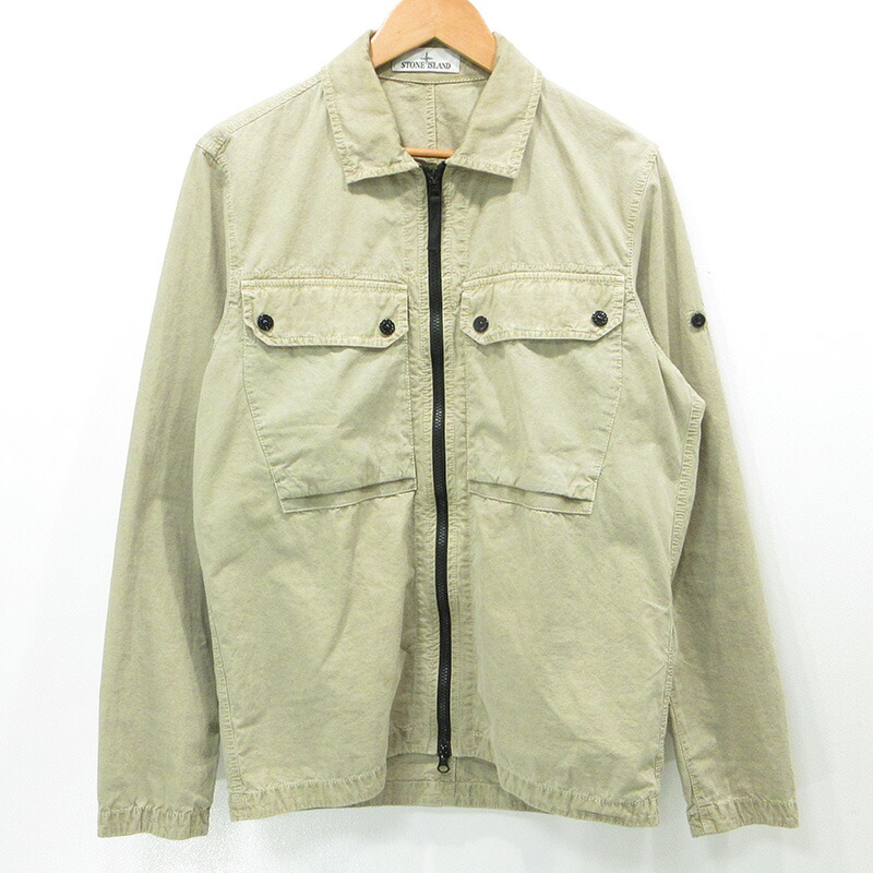 【中古】STONE ISLAND | ストーンアイランド ORGANIC COTTON OVERSHIRT JACKET オーガニックコットンオーバーシャツジャケット ジップ長袖プルオーバー 7915102WN ベージュ カーキ 大きさ：M【三重中央局】